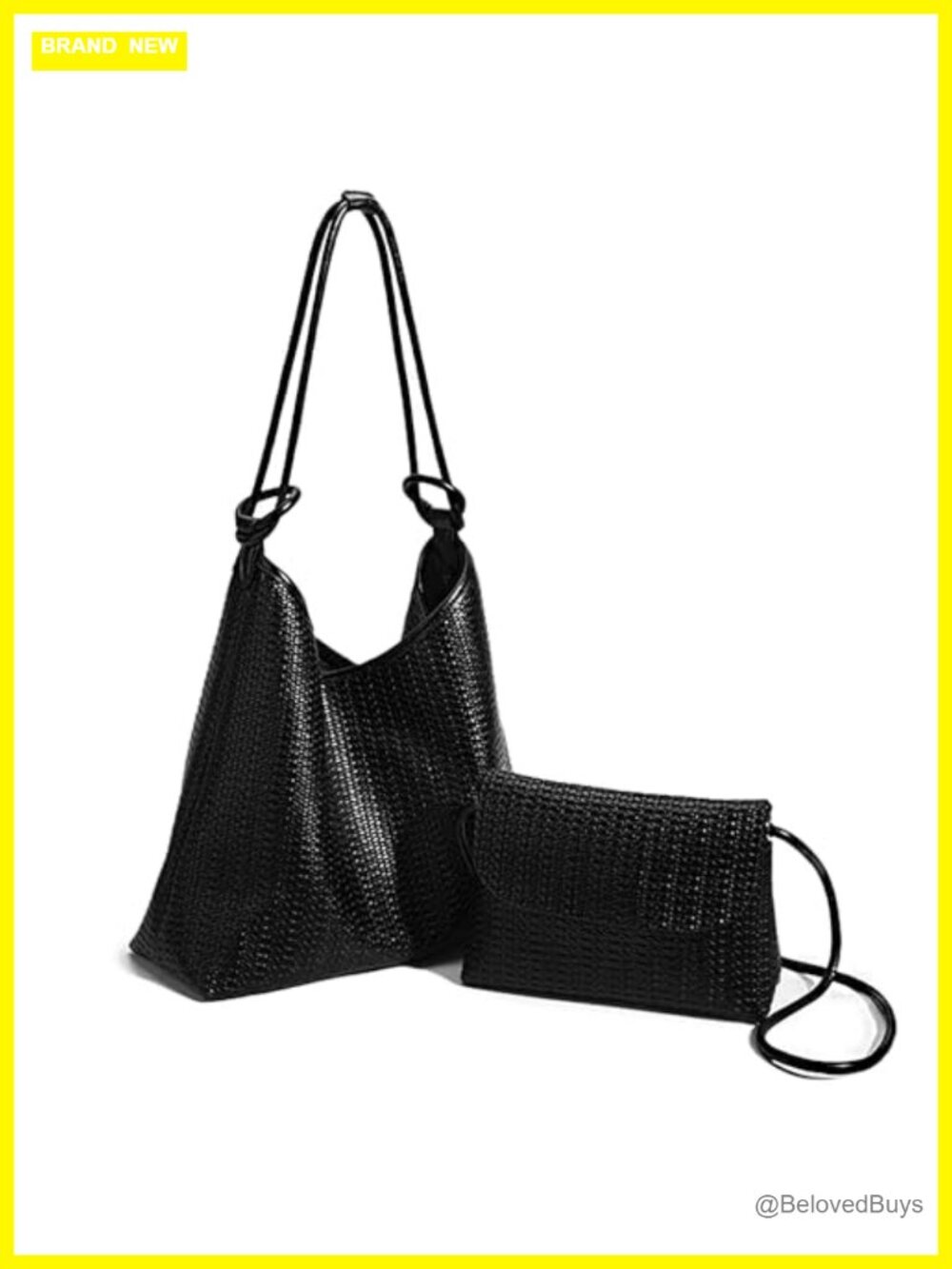 2-Piece Woven Texture Vegan Leather Hobo Bag Set Tote Crossbody with Clutch